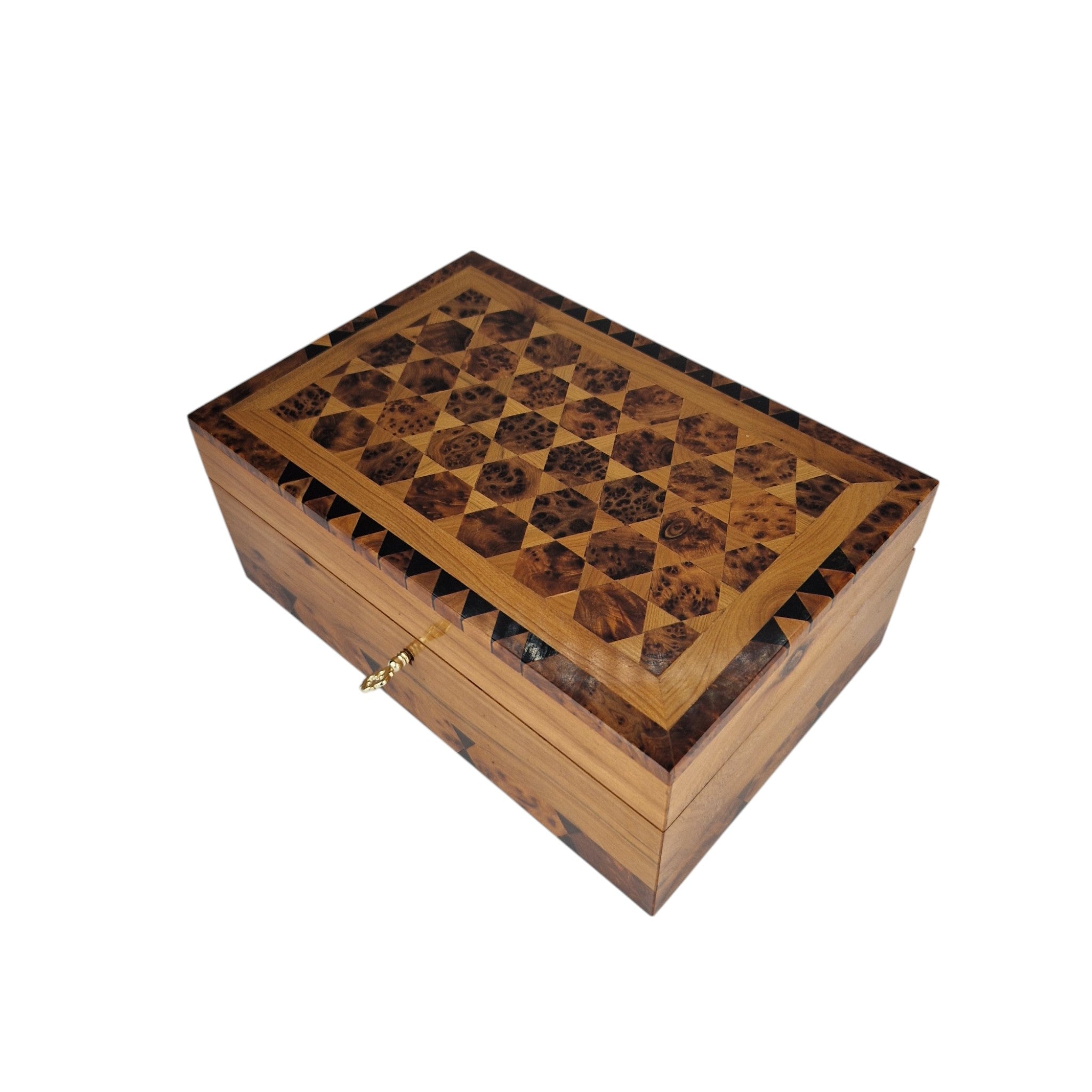 Handcrafted Thuya Wood Jewelry Box with Lock