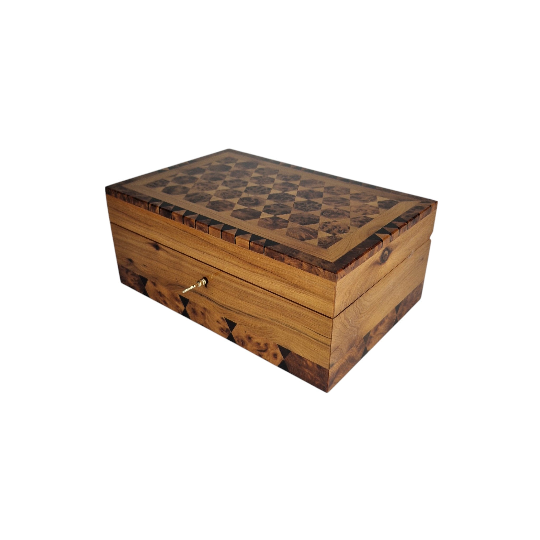 Handcrafted Thuya Wood Jewelry Box with Lock