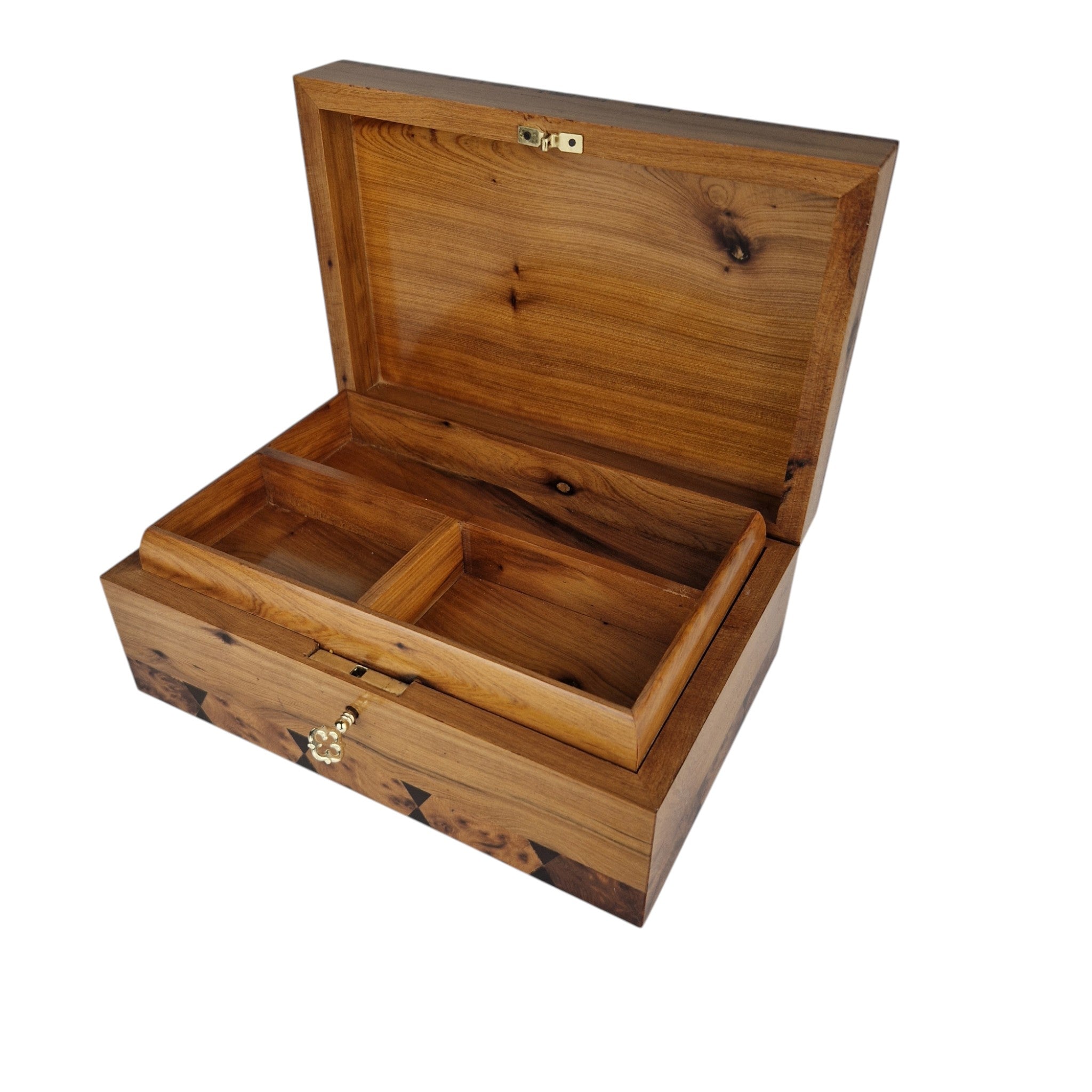 Handcrafted Thuya Wood Jewelry Box with Lock