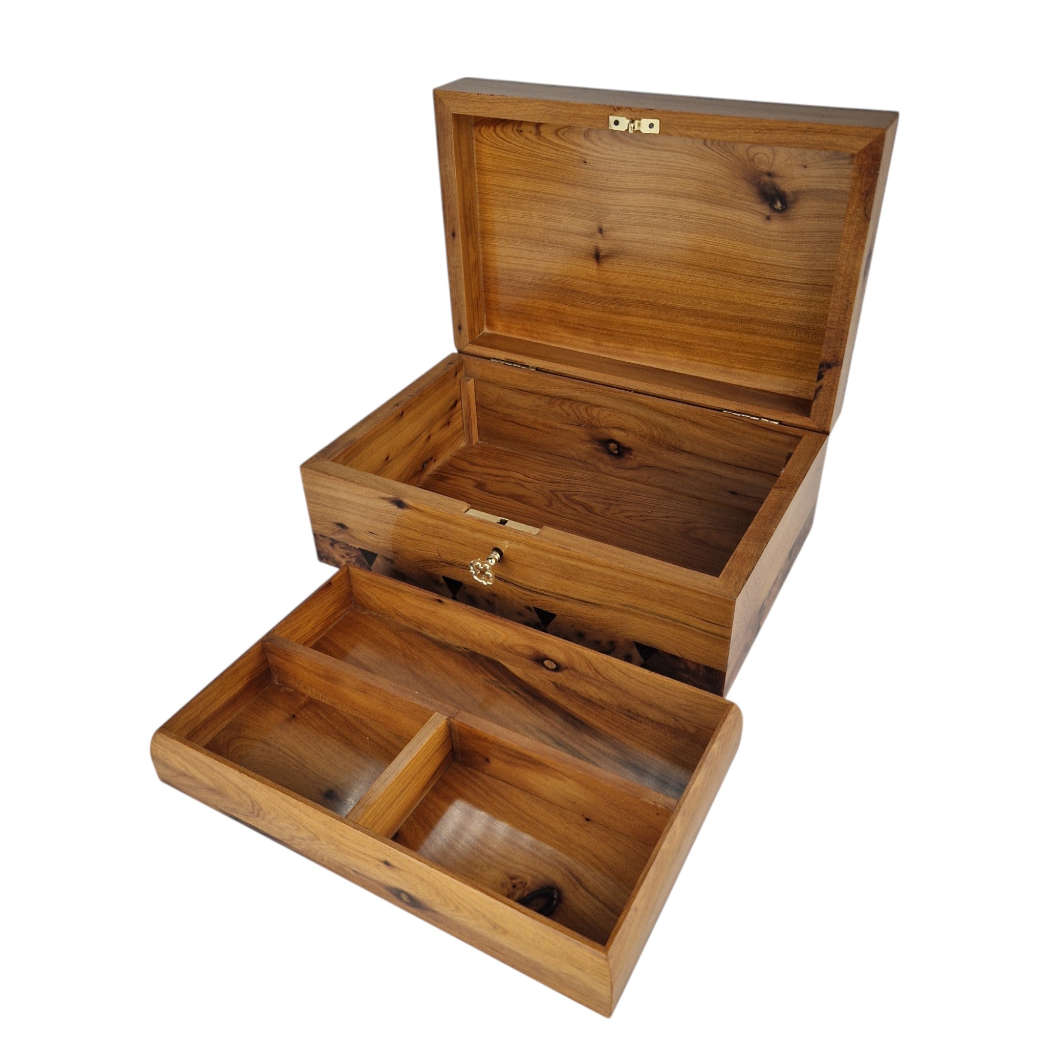 Handcrafted Thuya Wood Jewelry Box with Lock