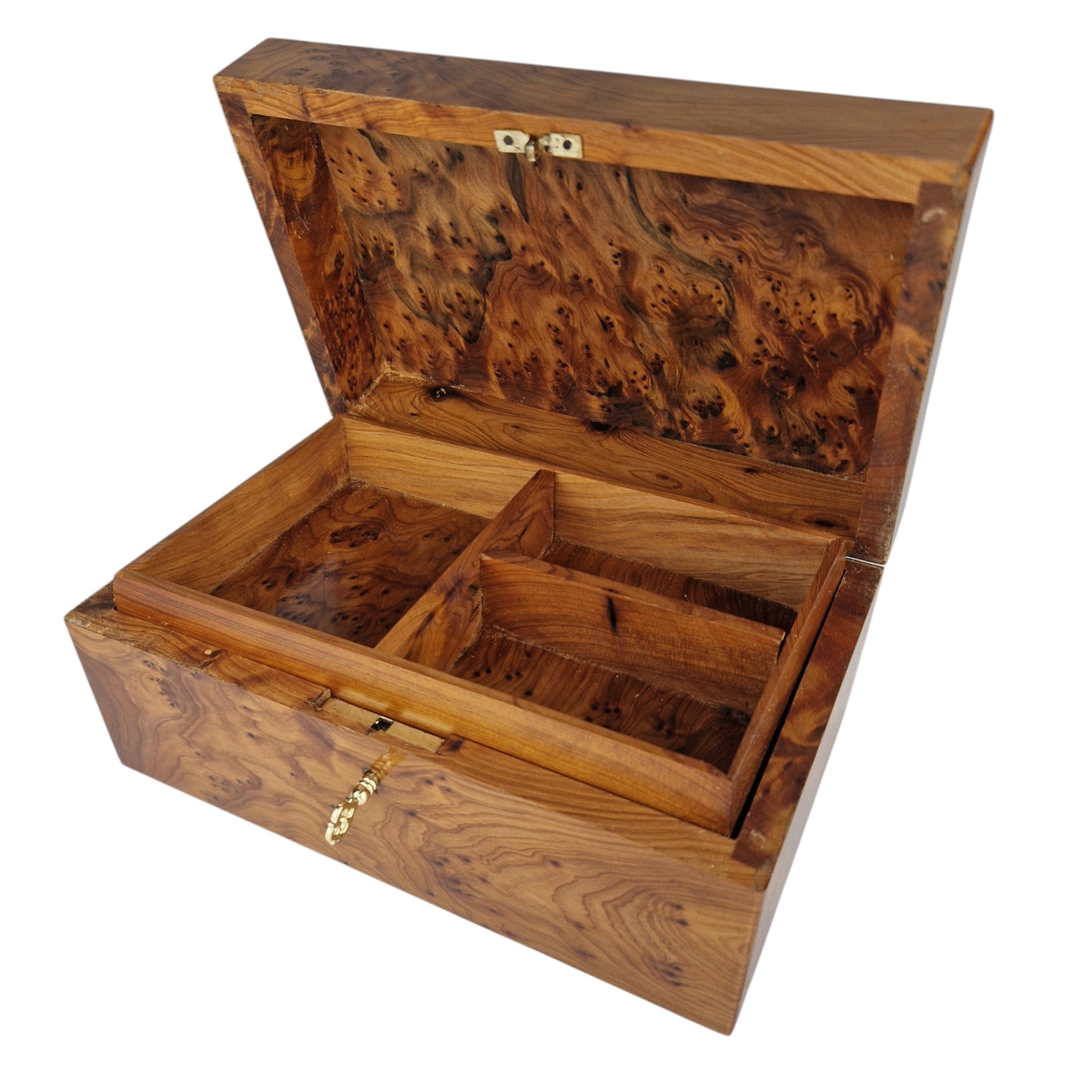 Handcrafted Thuya Wood Jewelry Box with Lock