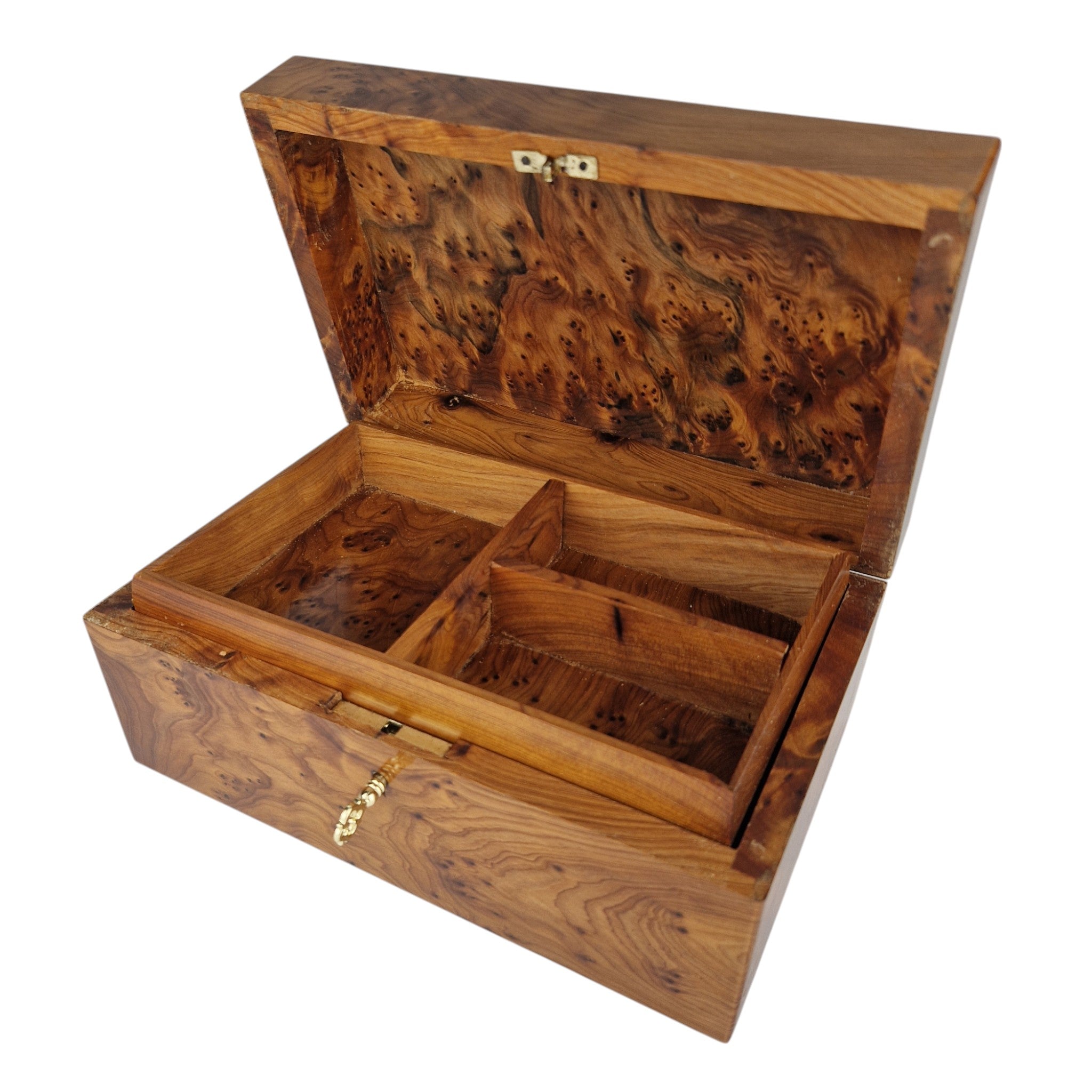 Handcrafted Thuya Wood Jewelry Box with Lock