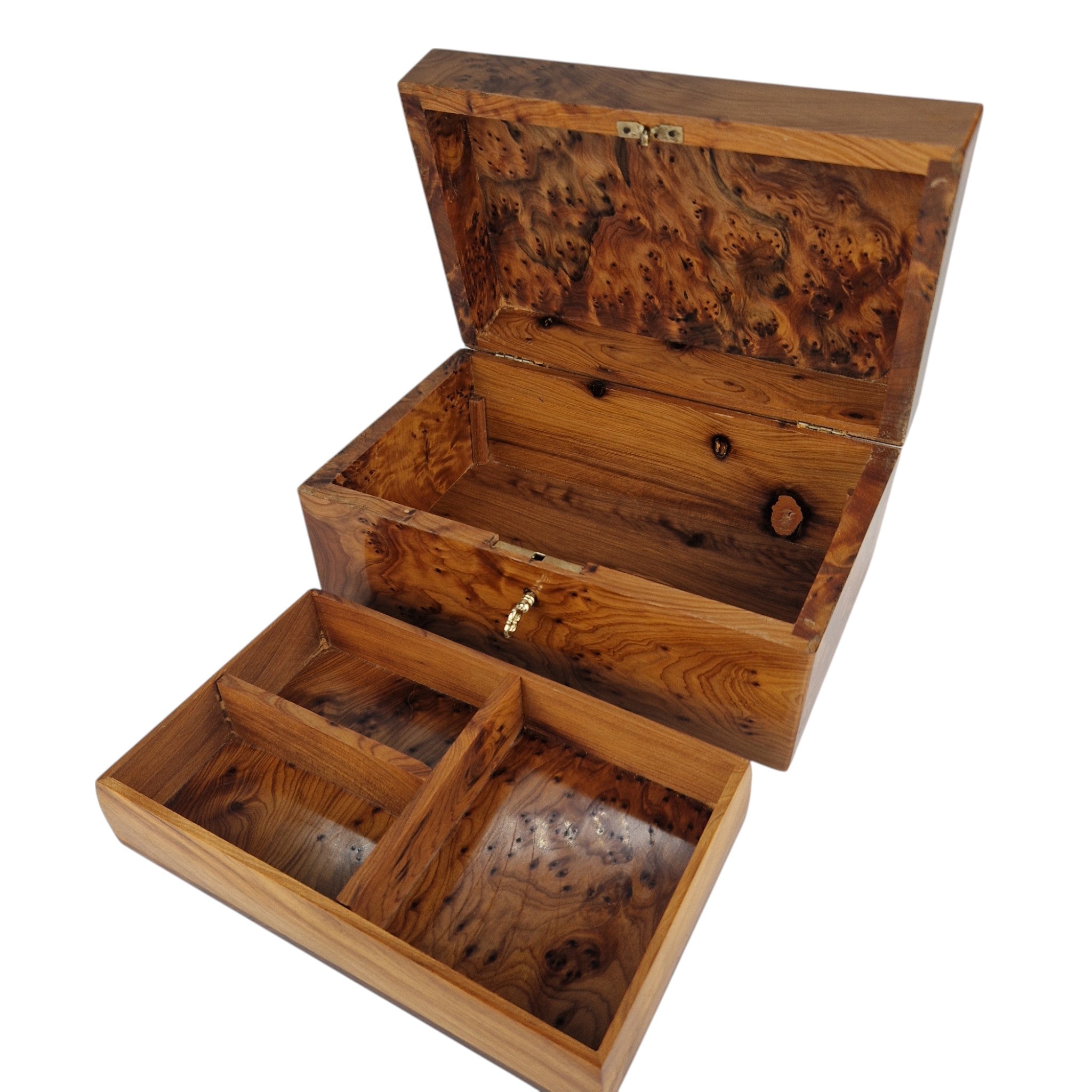 Handcrafted Thuya Wood Jewelry Box with Lock