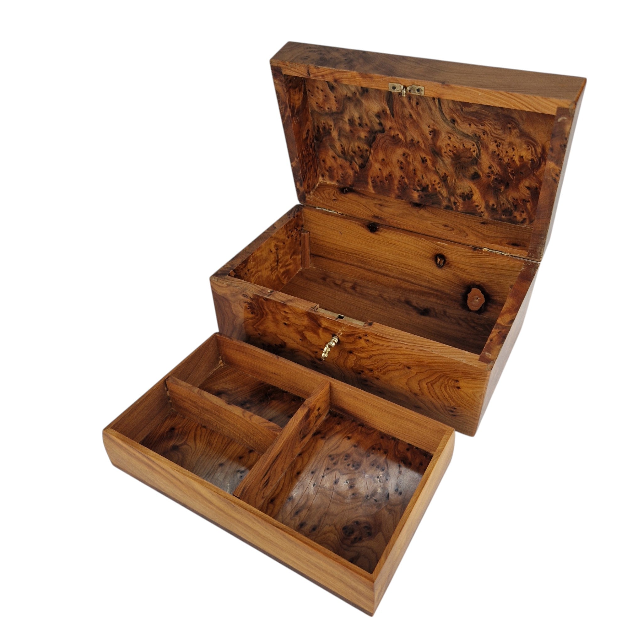 Handcrafted Thuya Wood Jewelry Box with Lock