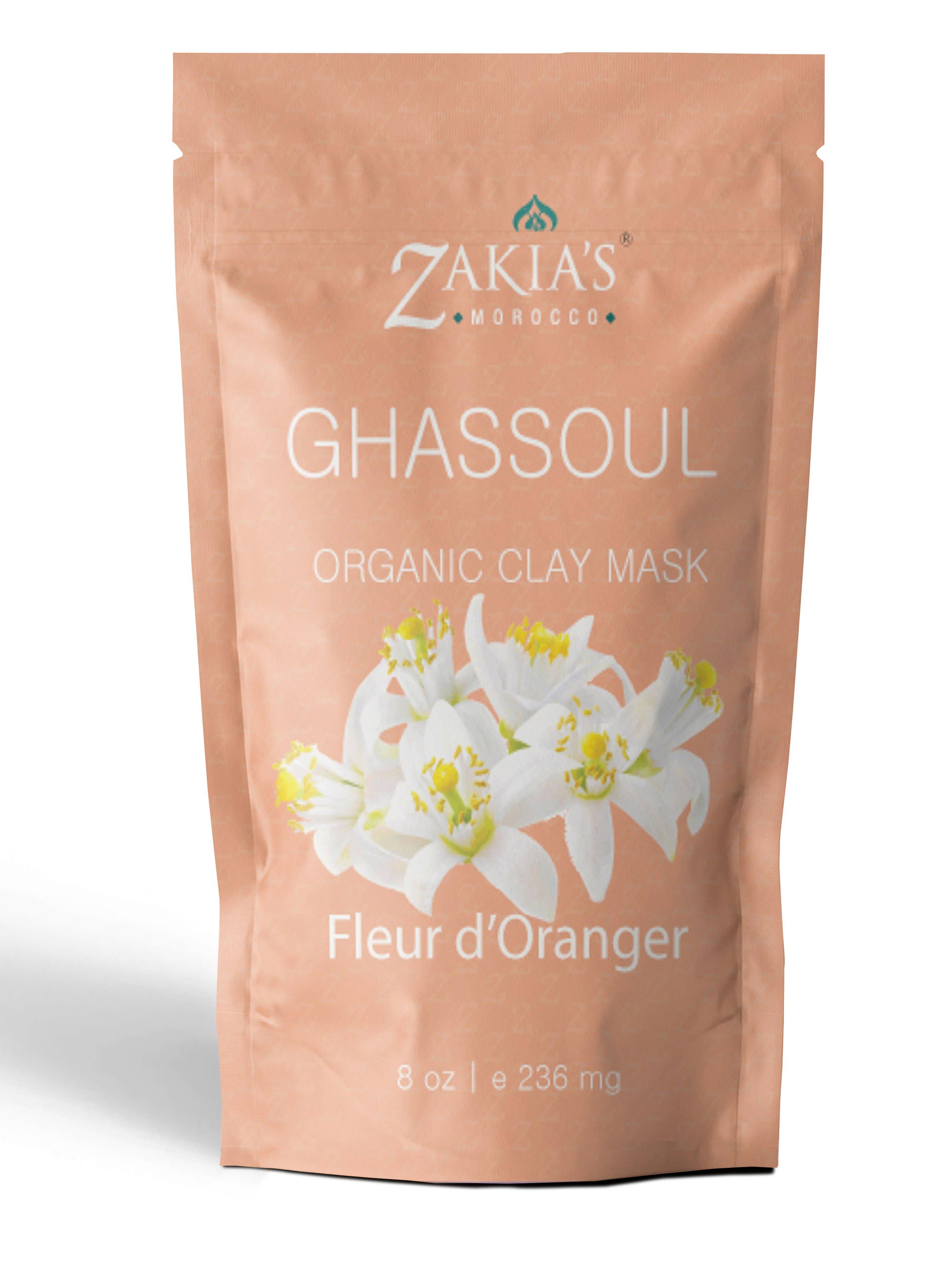 Masque visage et cheveux bio au ghassoul marocain « Rhassoul » à l'argile - Fleur d'oranger - 8 oz.