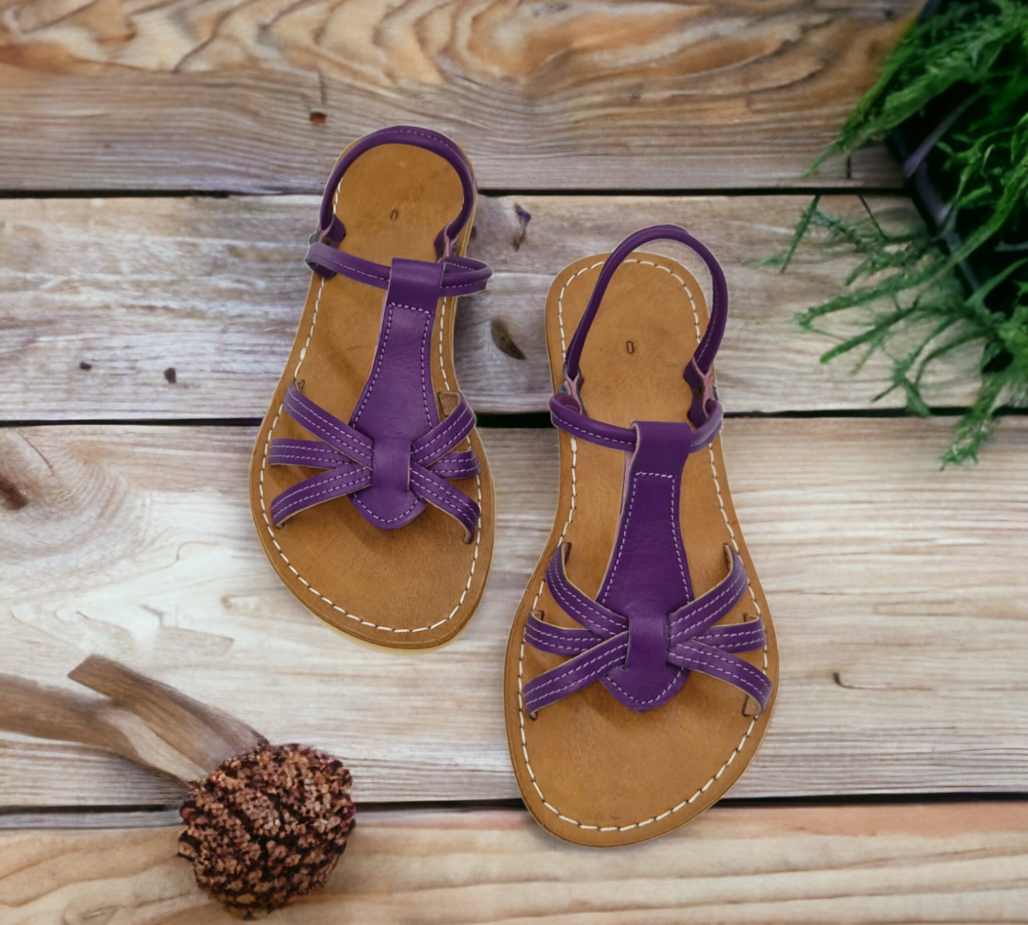 Leather Sandals for Women -Purple