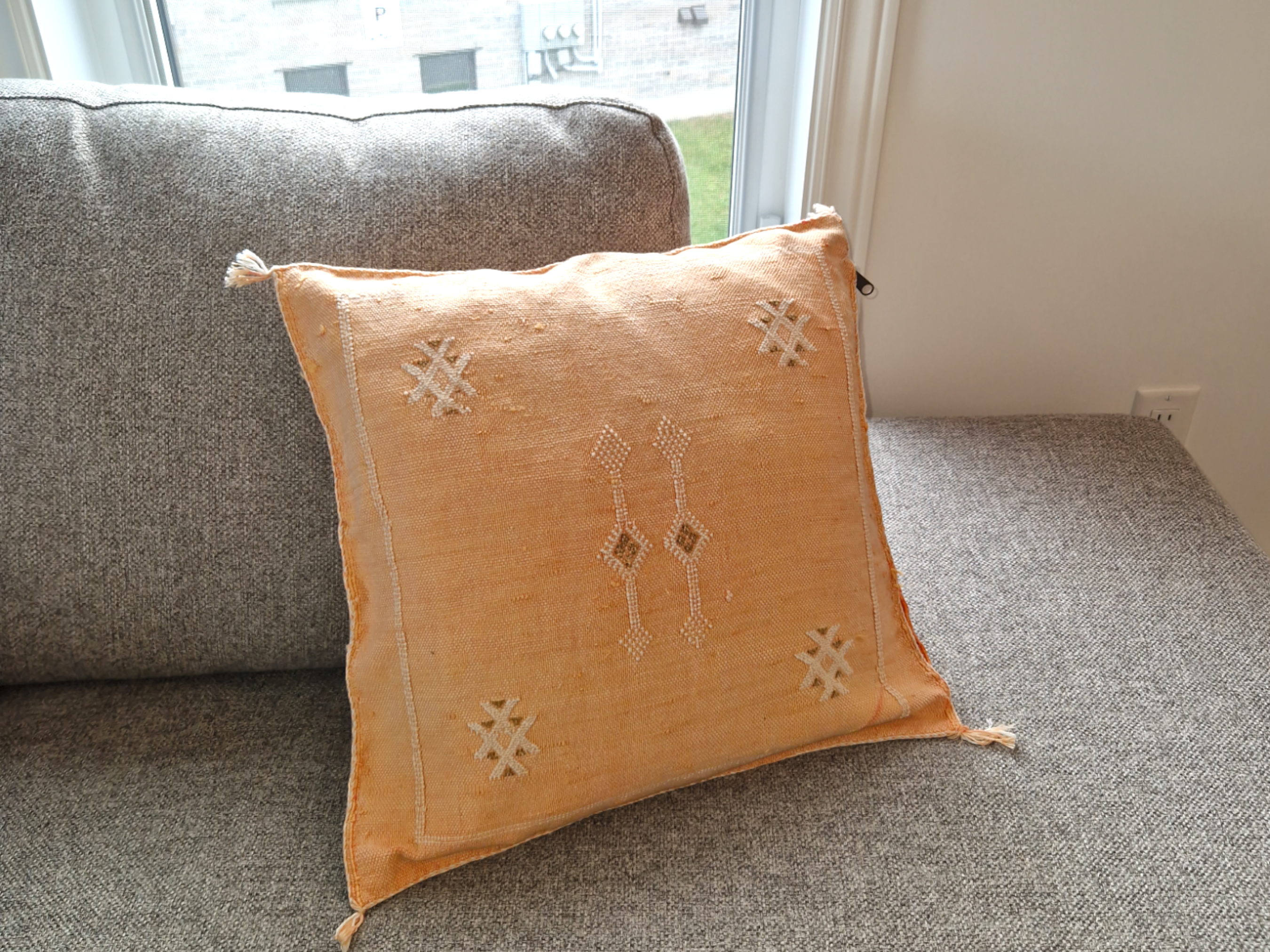 Handwoven Moroccan cactus Silk Pillow, 20x20 inch