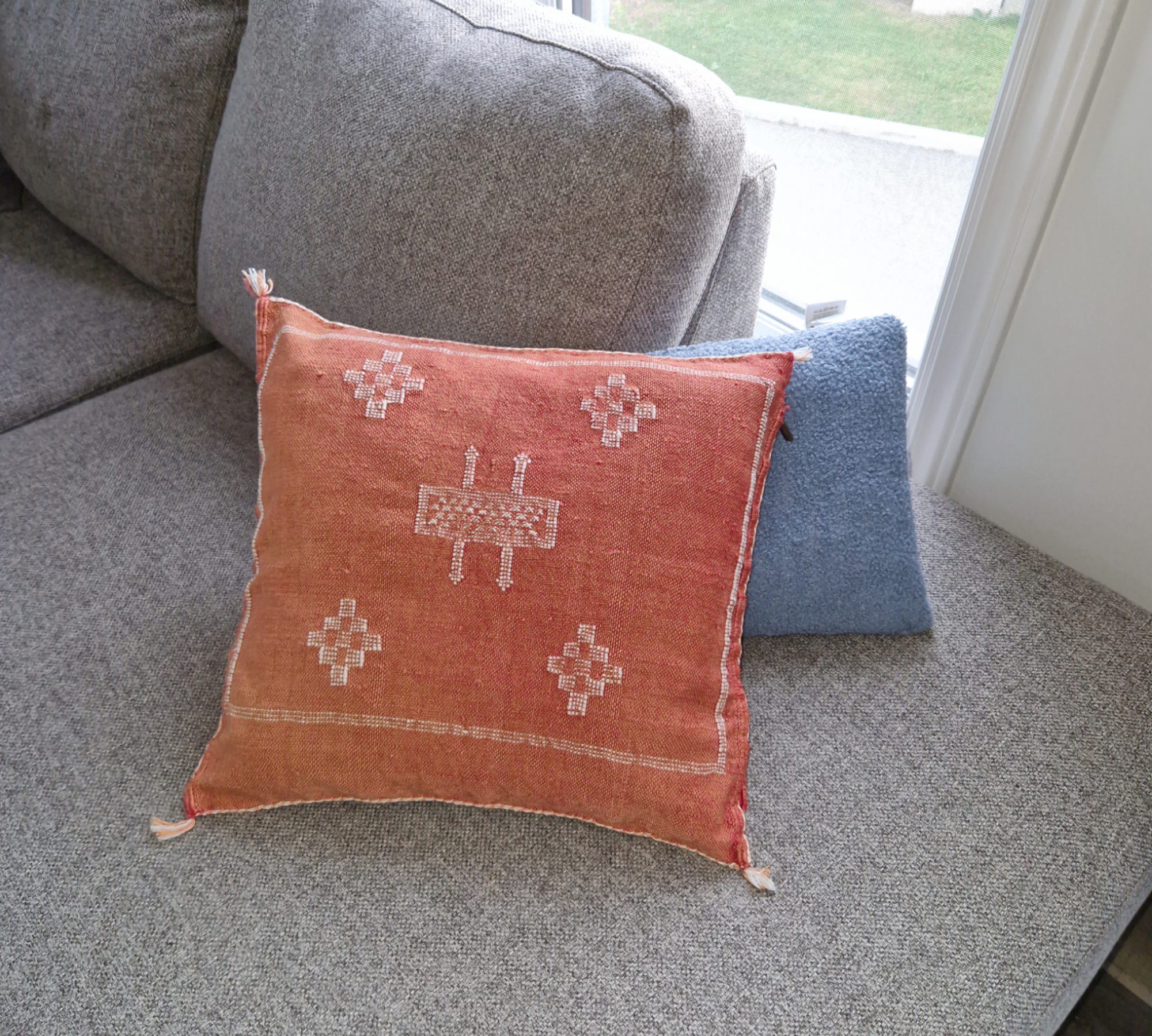 Handwoven Moroccan cactus Silk Pillow, 20x20 inch