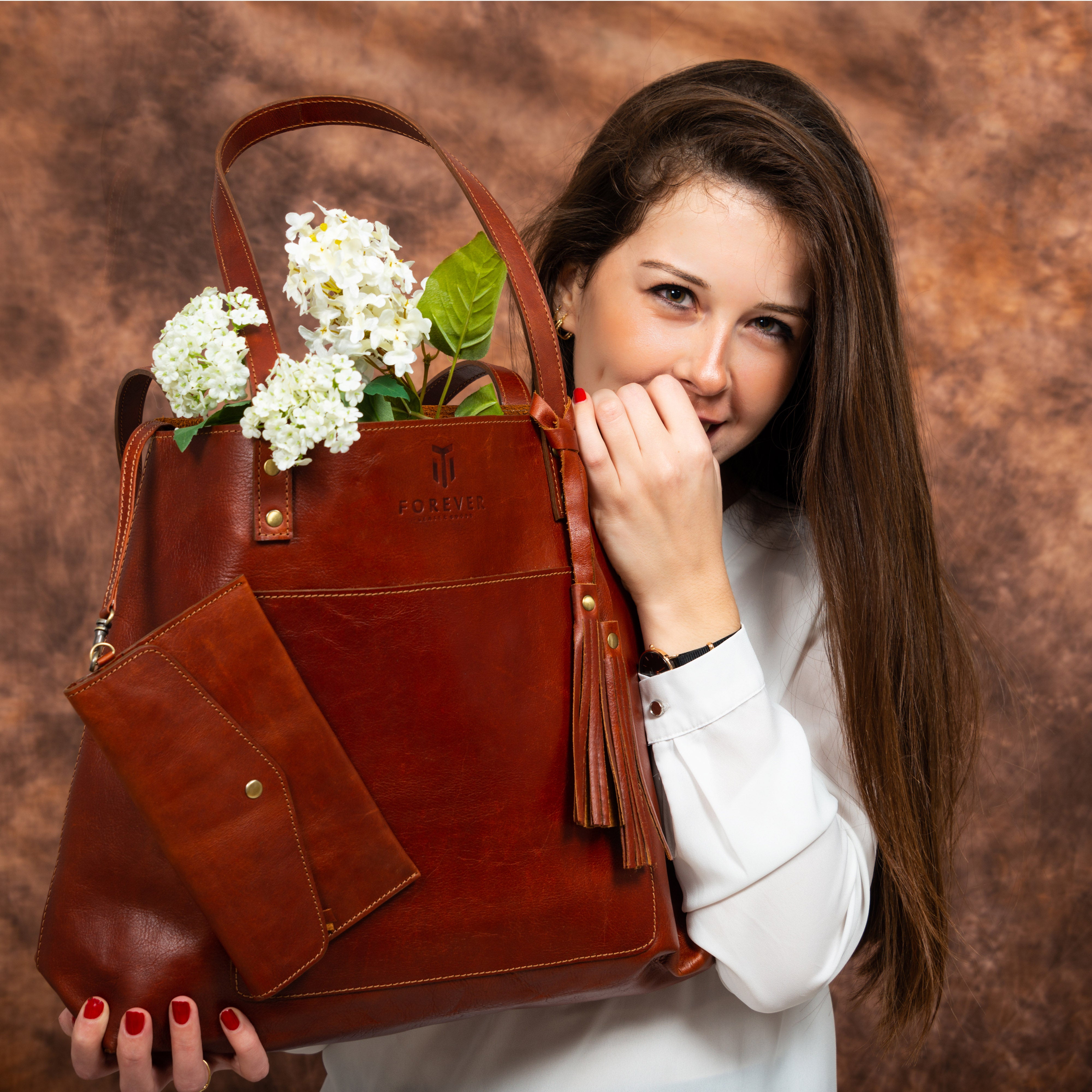 Cabas en cuir avec portefeuille Marron